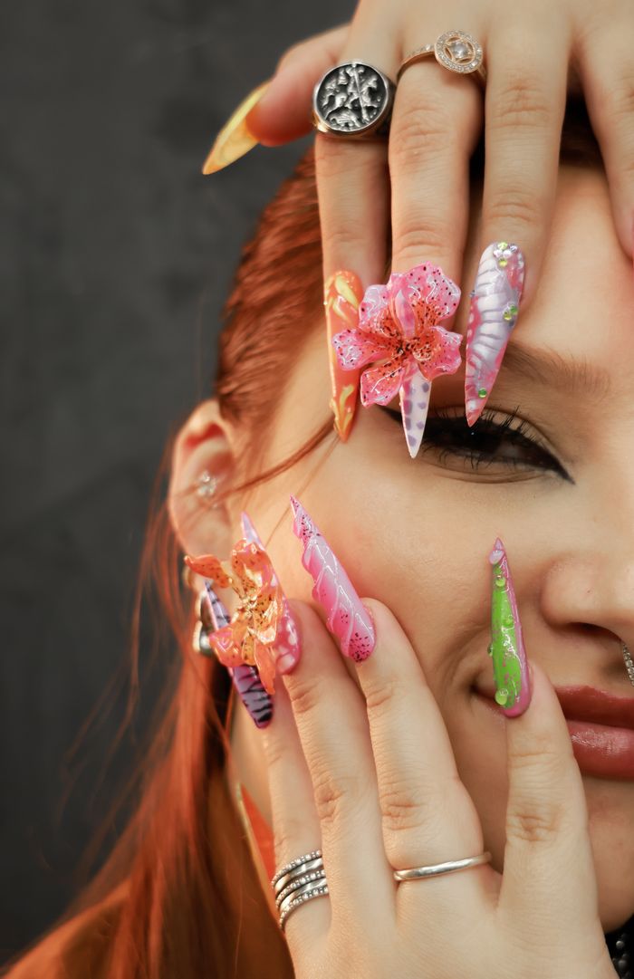 Sculpted 3D floral acrylic nails