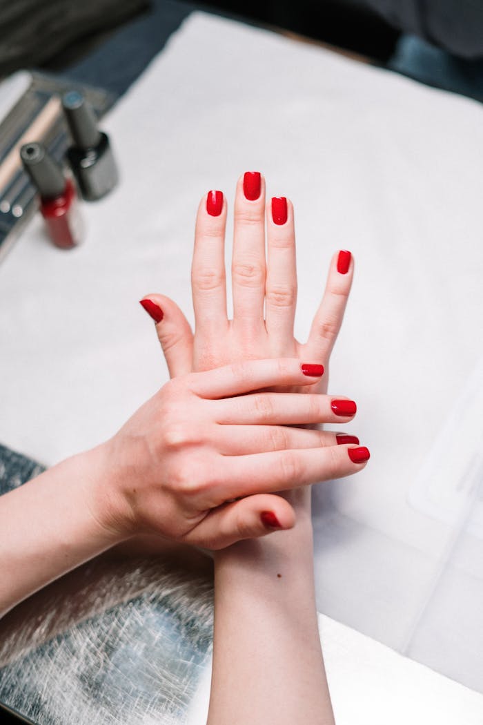 Glossy classic red manicure