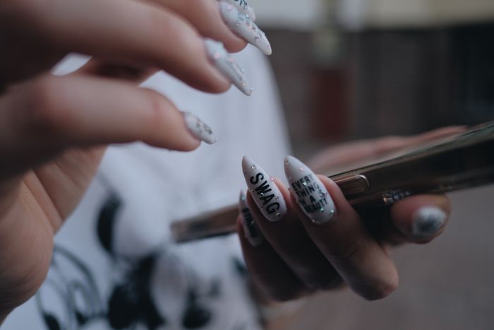 Long white stiletto set with hand-painted art